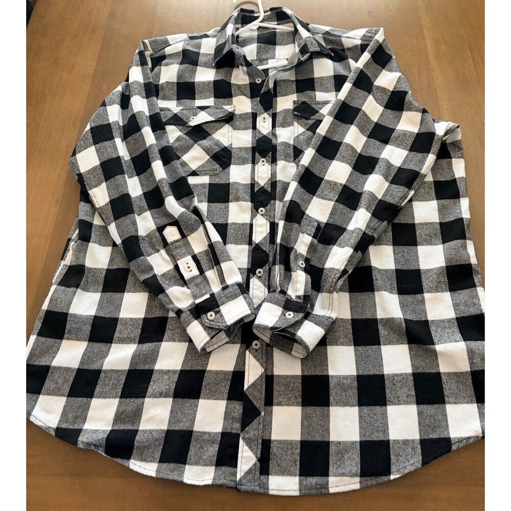 Men’s 2XL Tall Buffalo Plaid Flannel Shirt Black White Button Down Big Tall